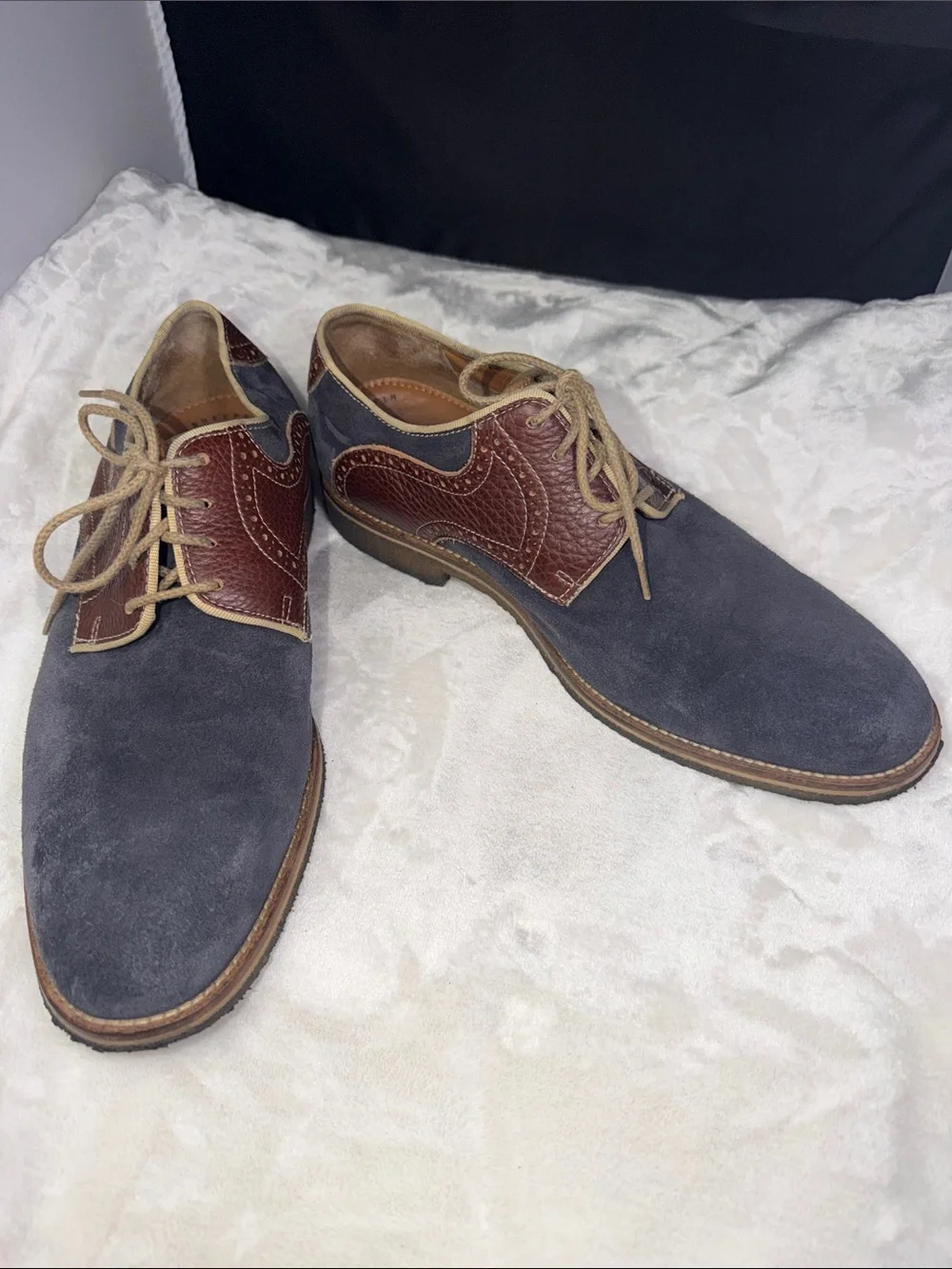 Joseph Abboud Suede & Leather Oxford Dress Shoes Blue Brown Men’s Size 10.5